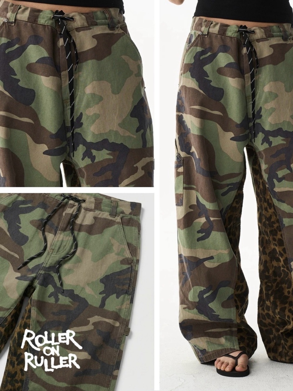 Women's Wide Leg Camo Cargo Pants - Green Camouflage